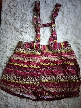 Tribal Print Suspender Shorts
